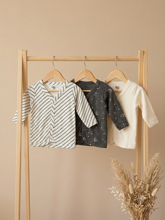 Newborn Full Sleeve Front-Open Soft Cotton Jhabla Sizes: S | M | L- 3 pack combo