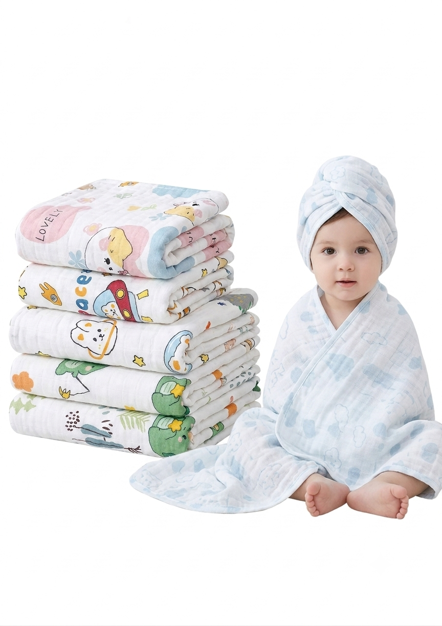 Crinkled Muslin Baby Bath Towel- 6 layer