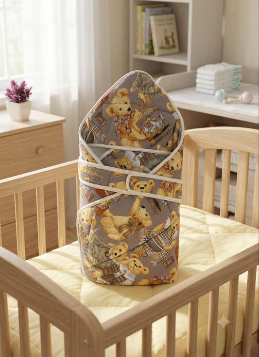 Newborn Cotton Warmer Cum Wrapper Hooded Blanket