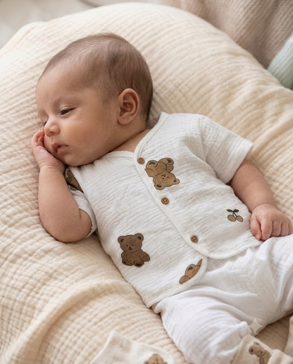 Newborn Crinkled Muslin Short Sleeve Jhabla - 3 pcs Combo - 0 to 9 months