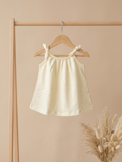 Newborn Baby Girl Frock with Attached Onesie – Soft Cotton Shoulder-Tie Dress (Free Size, up to 6 Months)