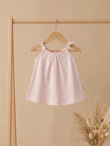 Newborn Baby Girl Frock with Attached Onesie – Soft Cotton Shoulder-Tie Dress (Free Size, up to 6 Months)