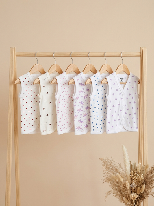 Soft Cotton Button Jhabla  6 Pcs Combo - Newborn upto 3 months