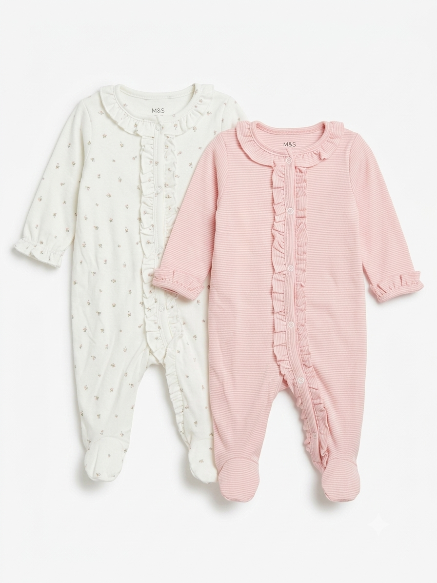 Premium Soft Cotton Frill Sleep Suit – Ideal for 0–3 Months (Unisex)