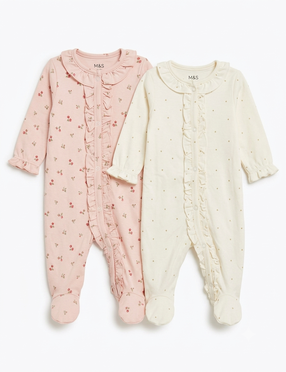 Premium Soft Cotton Frill Sleep Suit – Ideal for 0–3 Months (Unisex)