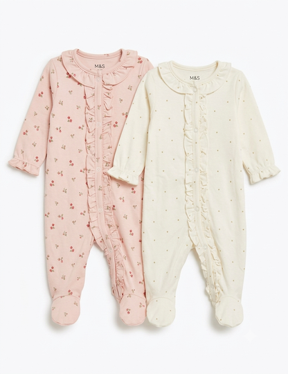 Premium Soft Cotton Frill Sleep Suit – Ideal for 0–3 Months (Unisex)