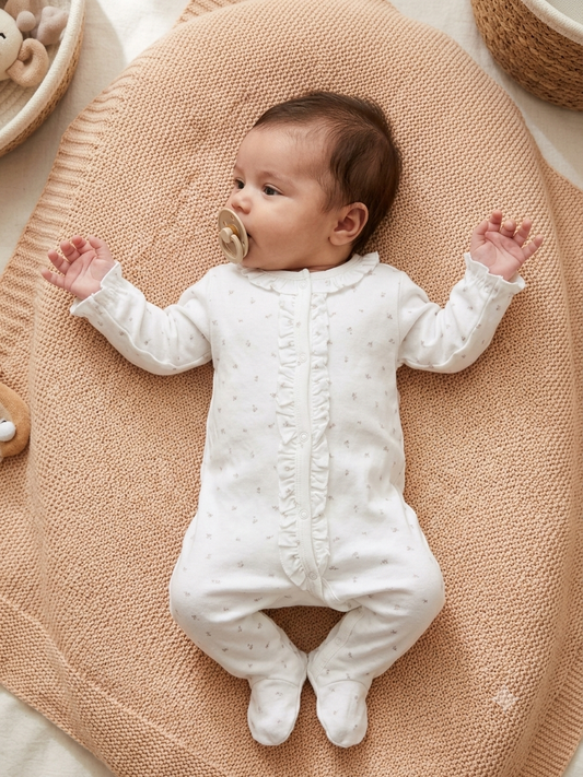 Premium Soft Cotton Frill Sleep Suit – Ideal for 0–3 Months (Unisex)