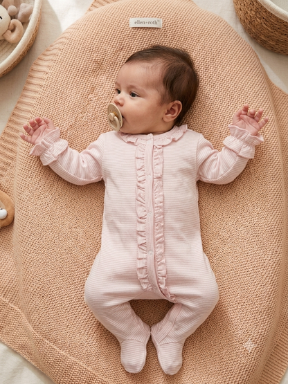 Premium Soft Cotton Frill Sleep Suit – Ideal for 0–3 Months (Unisex)