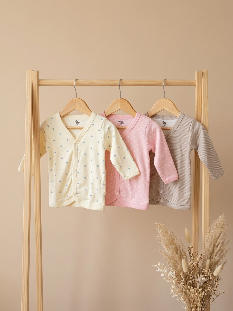 Newborn Full Sleeve Front-Open Soft Cotton Jhabla Sizes: S | M | L- 3 pack combo