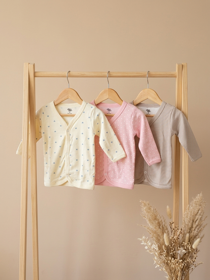 Newborn Full Sleeve Front-Open Soft Cotton Jhabla Sizes: S | M | L- 3 pack combo