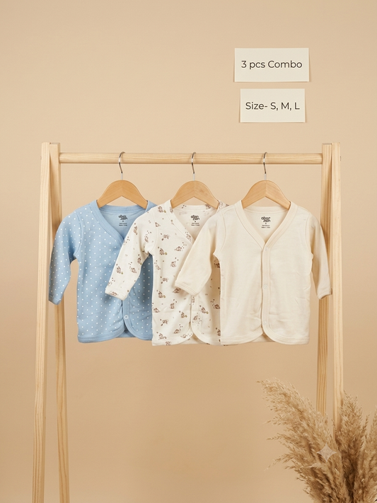 Newborn Full Sleeve Front-Open Soft Cotton Jhabla Sizes: S | M | L- 3 pack combo