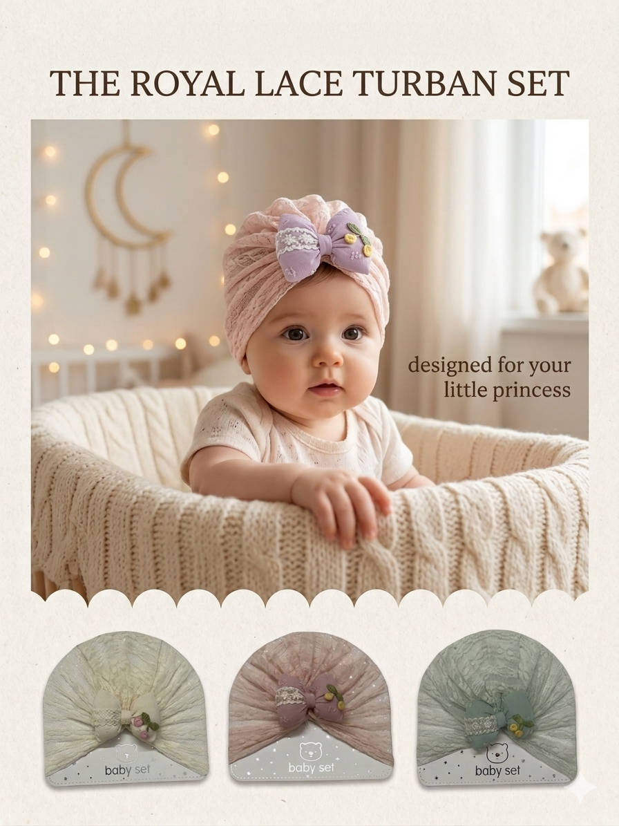 BABY GIRL'S TURBAN CAP  - 3 pcs combo