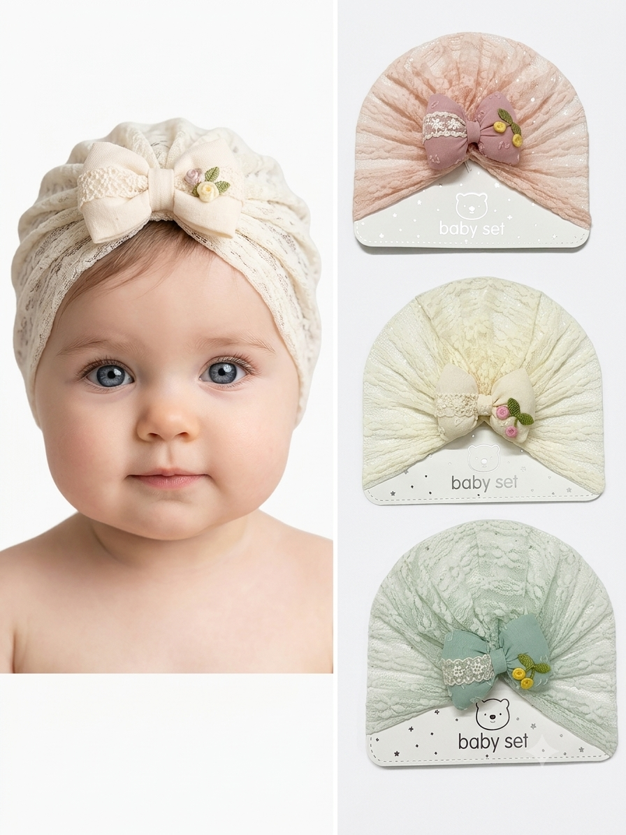 BABY GIRL'S TURBAN CAP  - 3 pcs combo