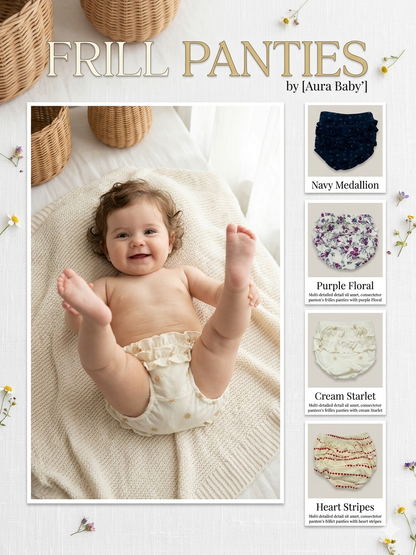 Girl Baby Frill Panties – Pure Cotton | Best for Newborns up to 6 Months-  3 pieces set combo