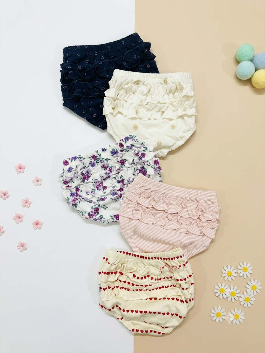 Girl Baby Frill Panties – Pure Cotton | Best for Newborns up to 6 Months-  3 pieces set combo