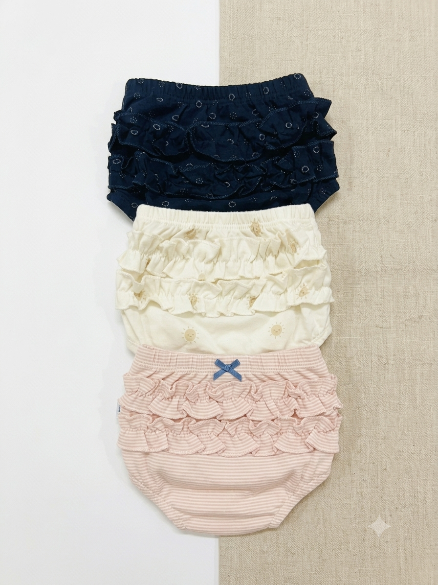 Girl Baby Frill Panties – Pure Cotton | Best for Newborns up to 6 Months-  3 pieces set combo