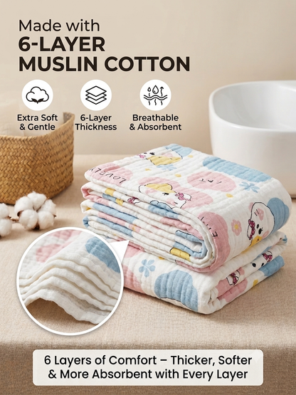 Crinkled Muslin Baby Bath Towel- 6 layer