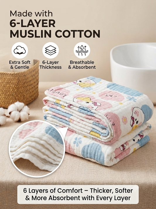 Crinkled Muslin Baby Bath Towel- 6 layer