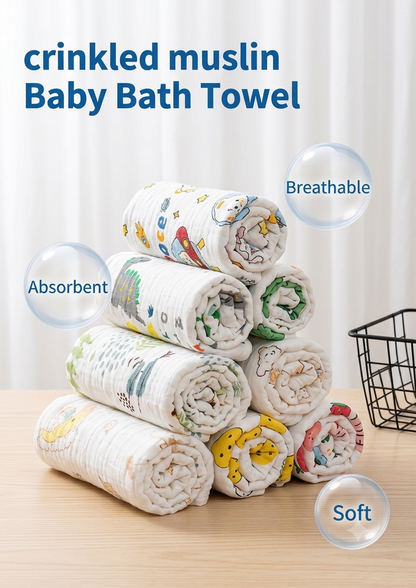 Crinkled Muslin Baby Bath Towel- 6 layer