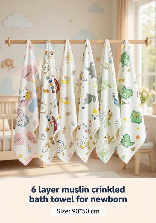 Crinkled Muslin Baby Bath Towel- 6 layer