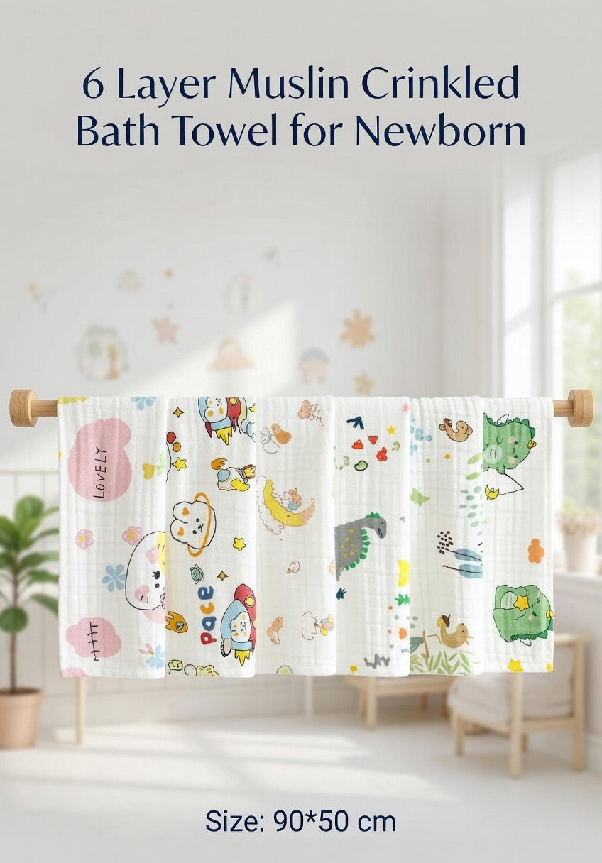 Crinkled Muslin Baby Bath Towel- 6 layer