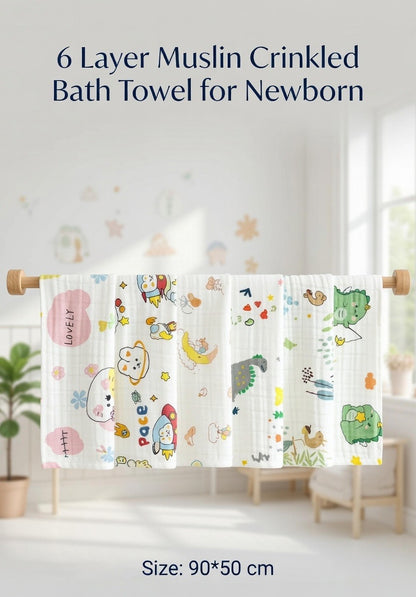 Crinkled Muslin Baby Bath Towel- 6 layer