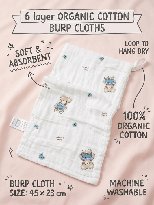 Organic Cotton Muslin Burp Cloths- 3 pcs combo