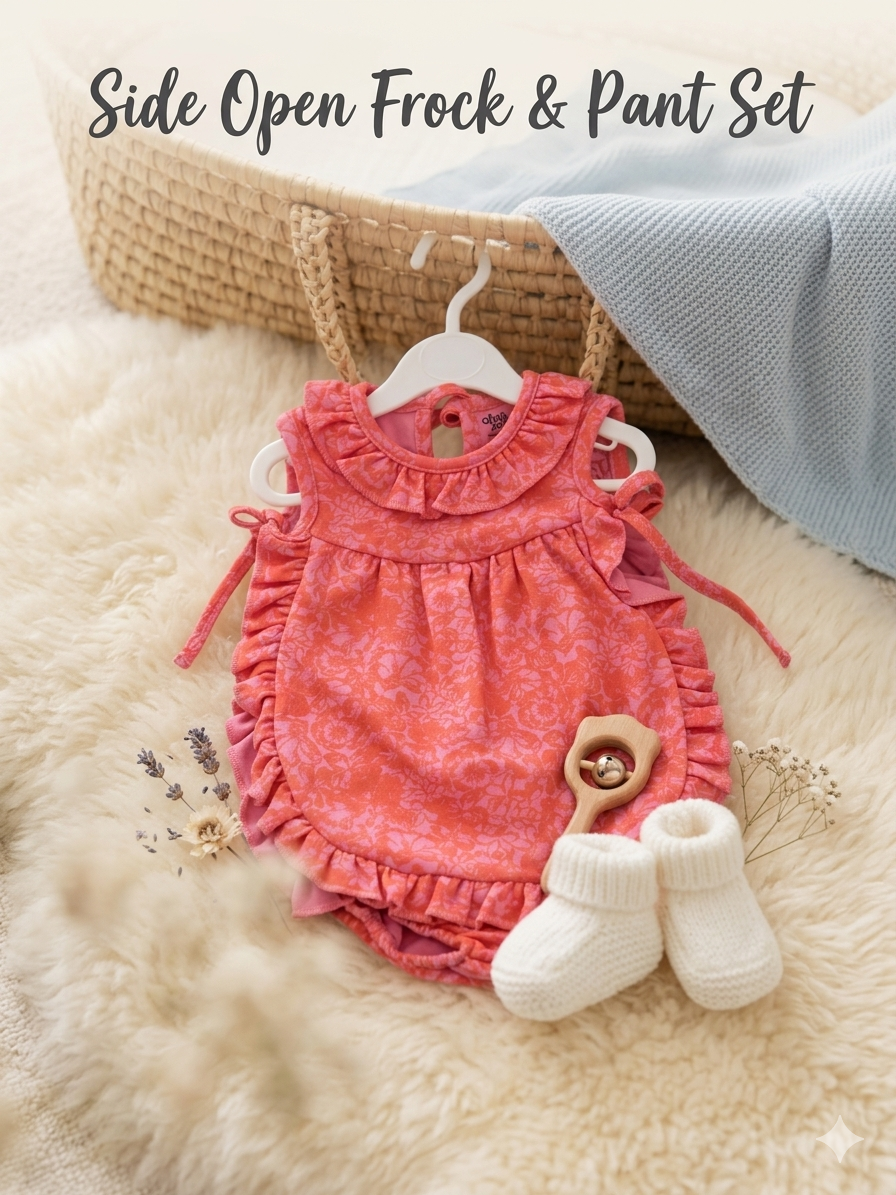 Newborn Side-Open Tie-Knot Soft Cotton Baby Girl Frock