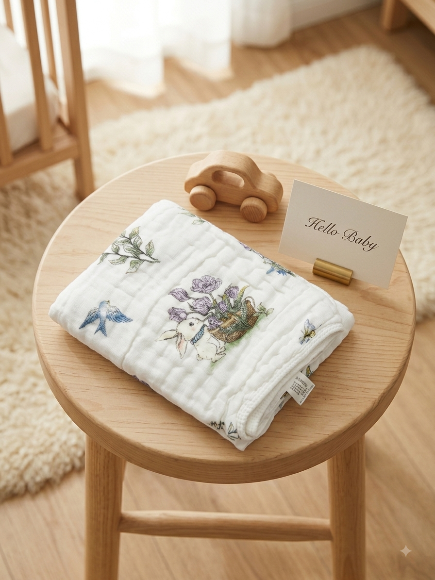 Newborn Hooded Crinkled Muslin Flannel with Wrap Belt