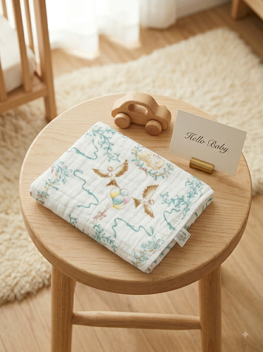 Newborn Hooded Crinkled Muslin Flannel with Wrap Belt
