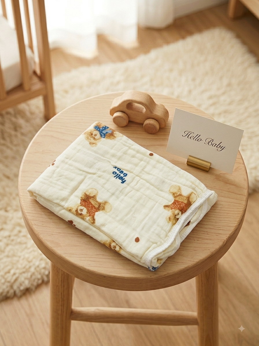 Newborn Hooded Crinkled Muslin Flannel with Wrap Belt