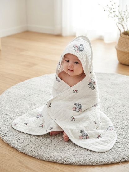 Newborn Hooded Soft Cotton Flannel with Wrap Belt