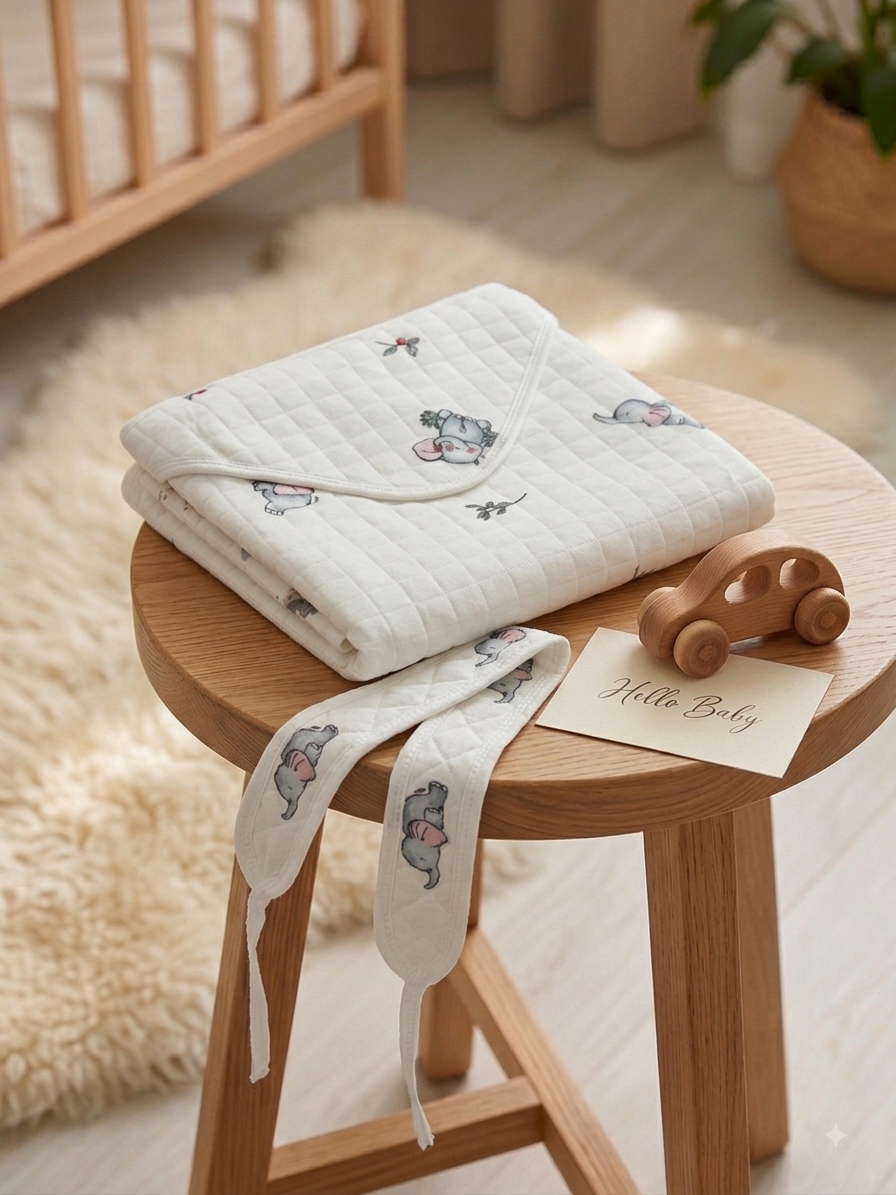Newborn Hooded Soft Cotton Flannel with Wrap Belt