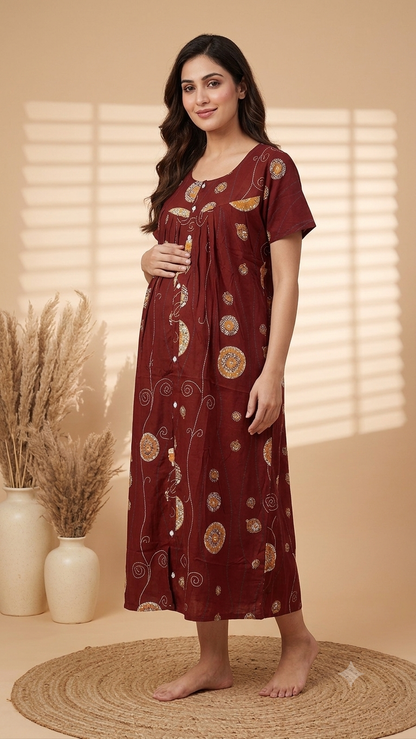 Maternity Full Front Button Open Cotton Nighty ( Color Base)