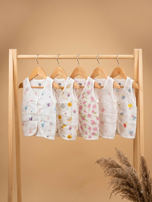 Newborn muslin Tie knot Jhabla- pack of 5