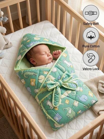 Newborn Cotton Warmer Cum Wrapper Hooded Blanket