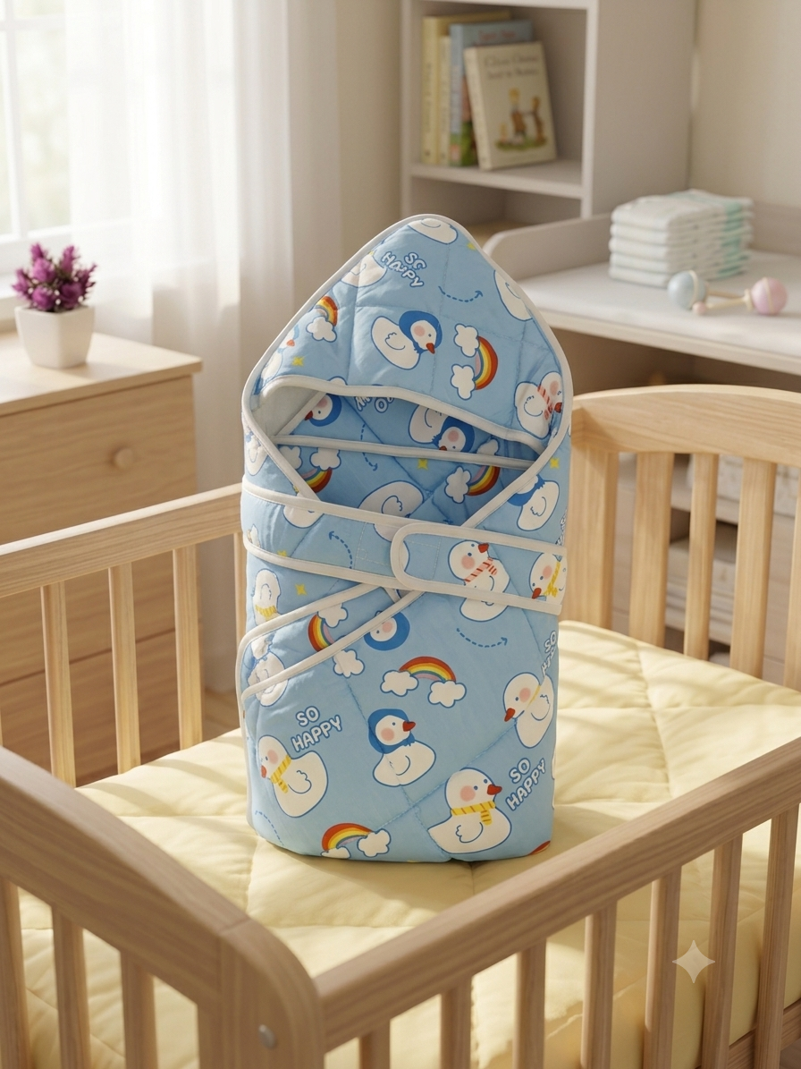 Newborn Cotton Warmer Cum Wrapper Hooded Blanket