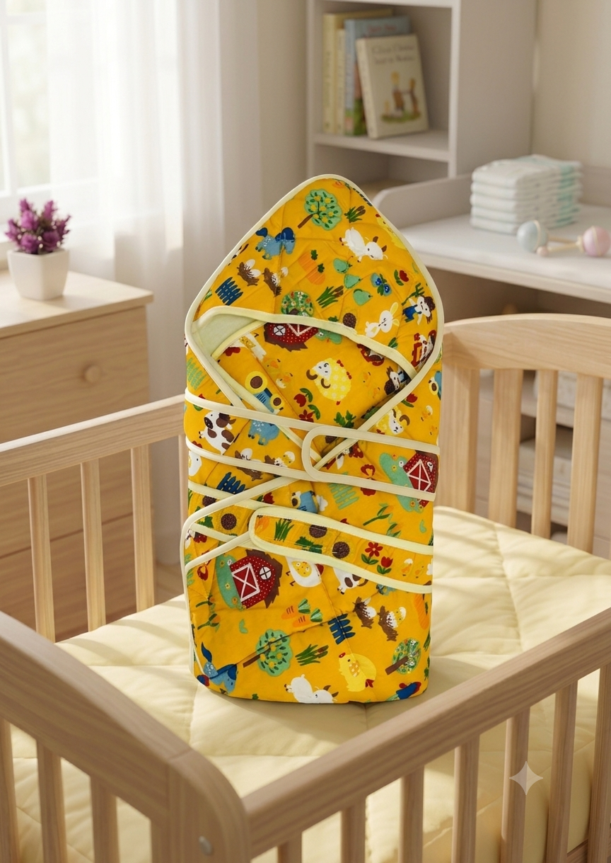 Newborn Cotton Warmer Cum Wrapper Hooded Blanket