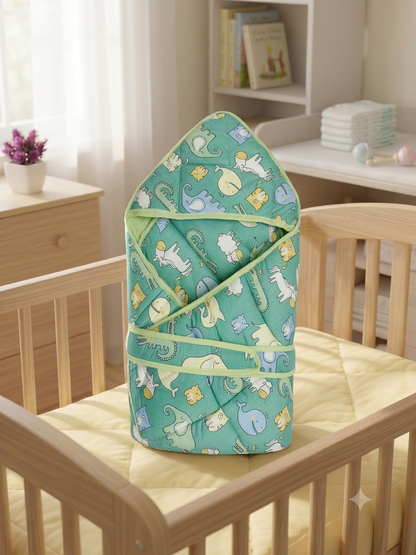 Newborn Cotton Warmer Cum Wrapper Hooded Blanket