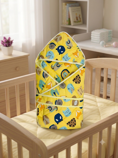 Newborn Cotton Warmer Cum Wrapper Hooded Blanket