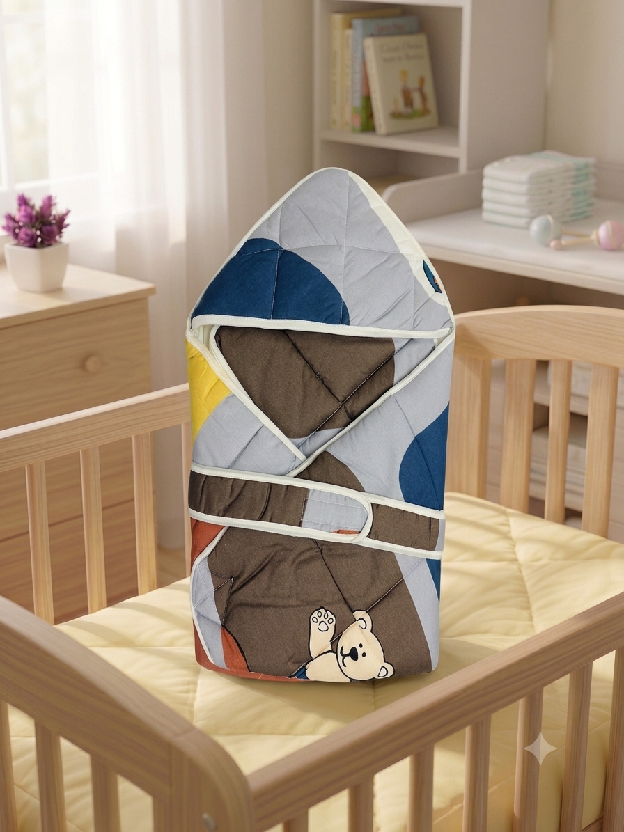 Newborn Cotton Warmer Cum Wrapper Hooded Blanket