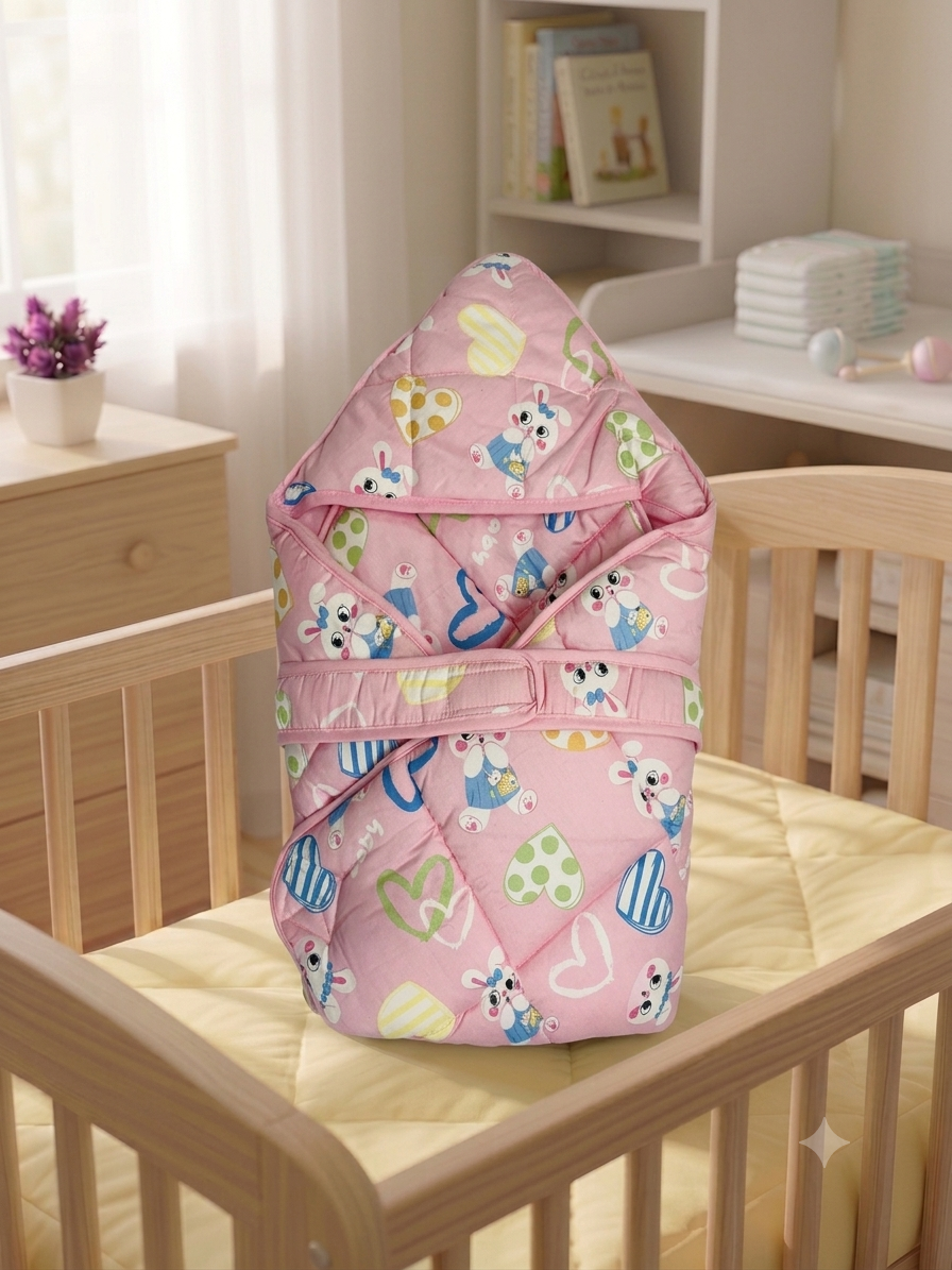 Newborn Cotton Warmer Cum Wrapper Hooded Blanket