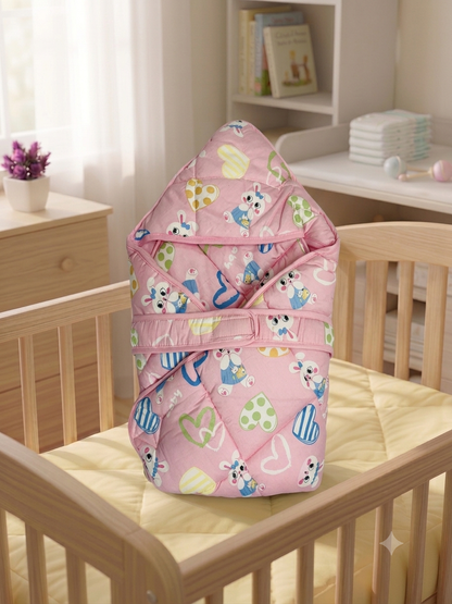 Newborn Cotton Warmer Cum Wrapper Hooded Blanket